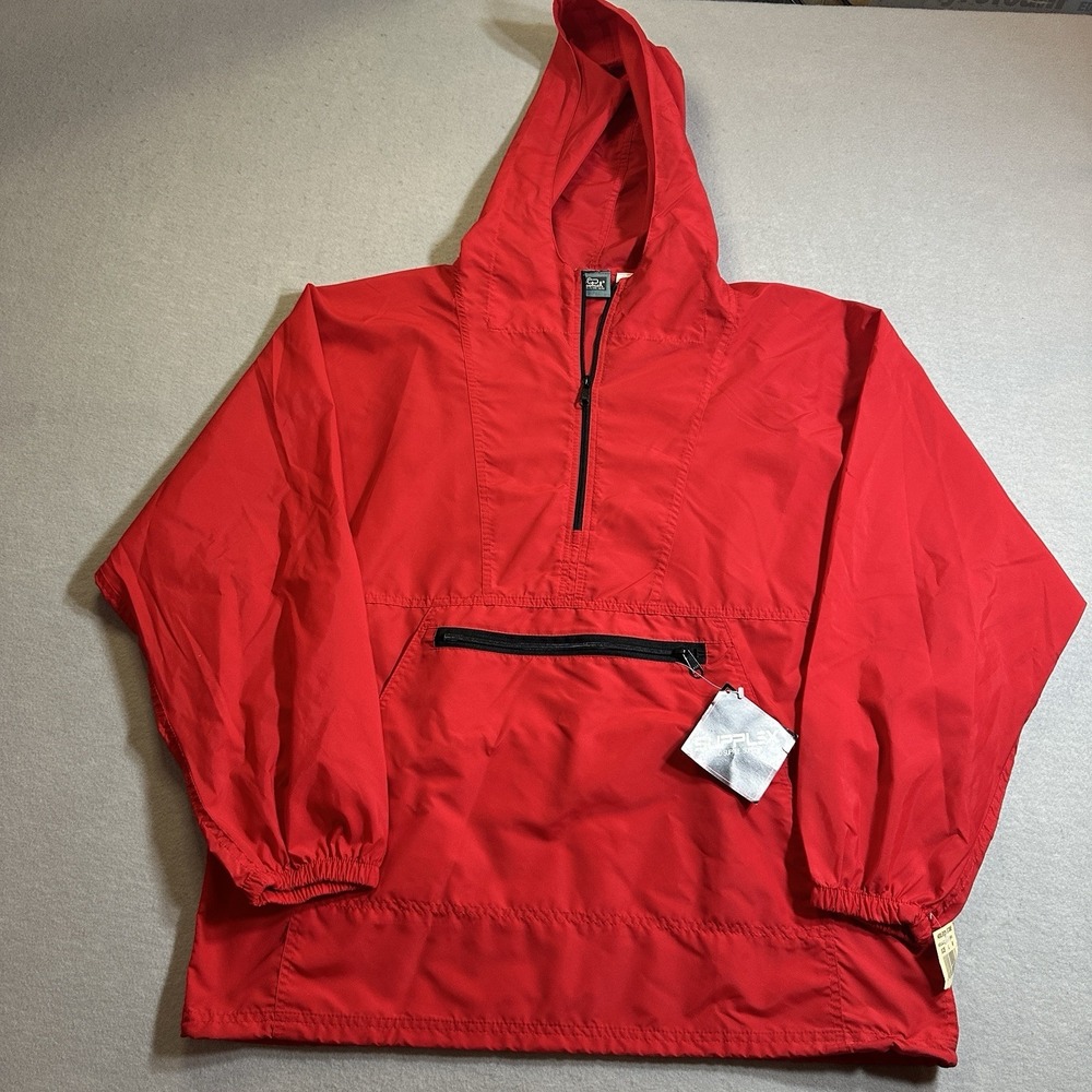 VTG Woolrich Mens Large Long Sleeve Pullover Windbreaker Red Kangaroo Pocket NWT
